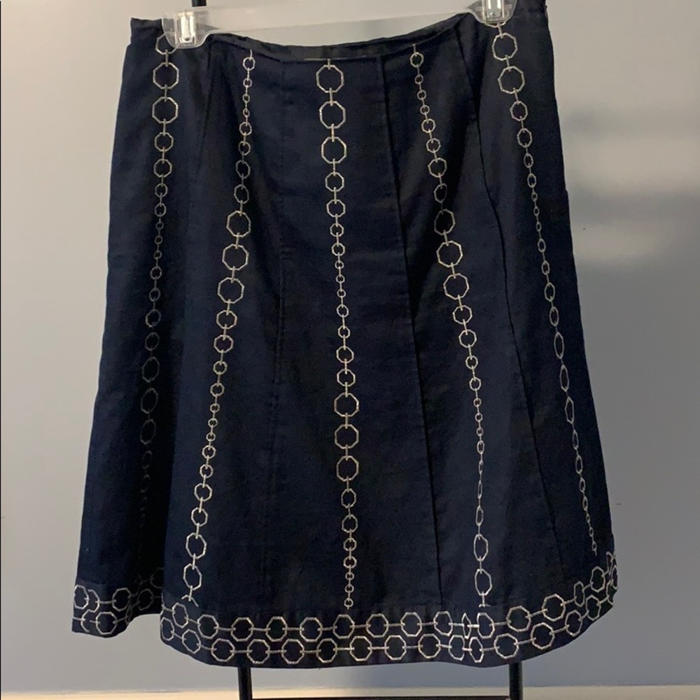 Ann Taylor Navy Skirt with Silver Stitching Design